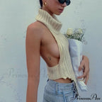 Knitted Turtleneck Stylish Backless Crop Top image 5
