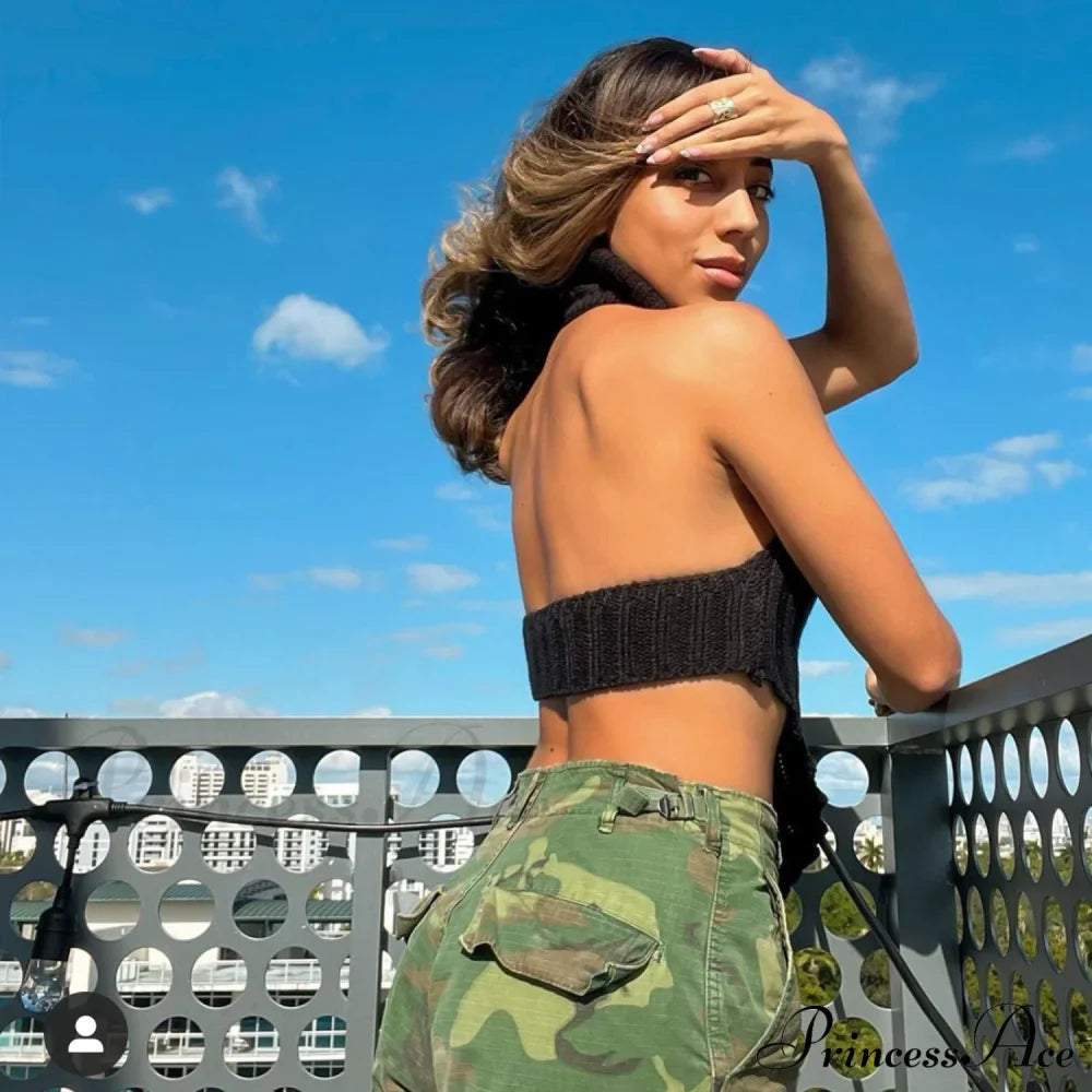 Knitted Turtleneck Stylish Backless Crop Top image 29
