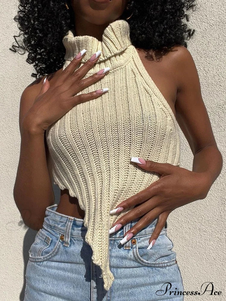 Knitted Turtleneck Stylish Backless Crop Top image 4