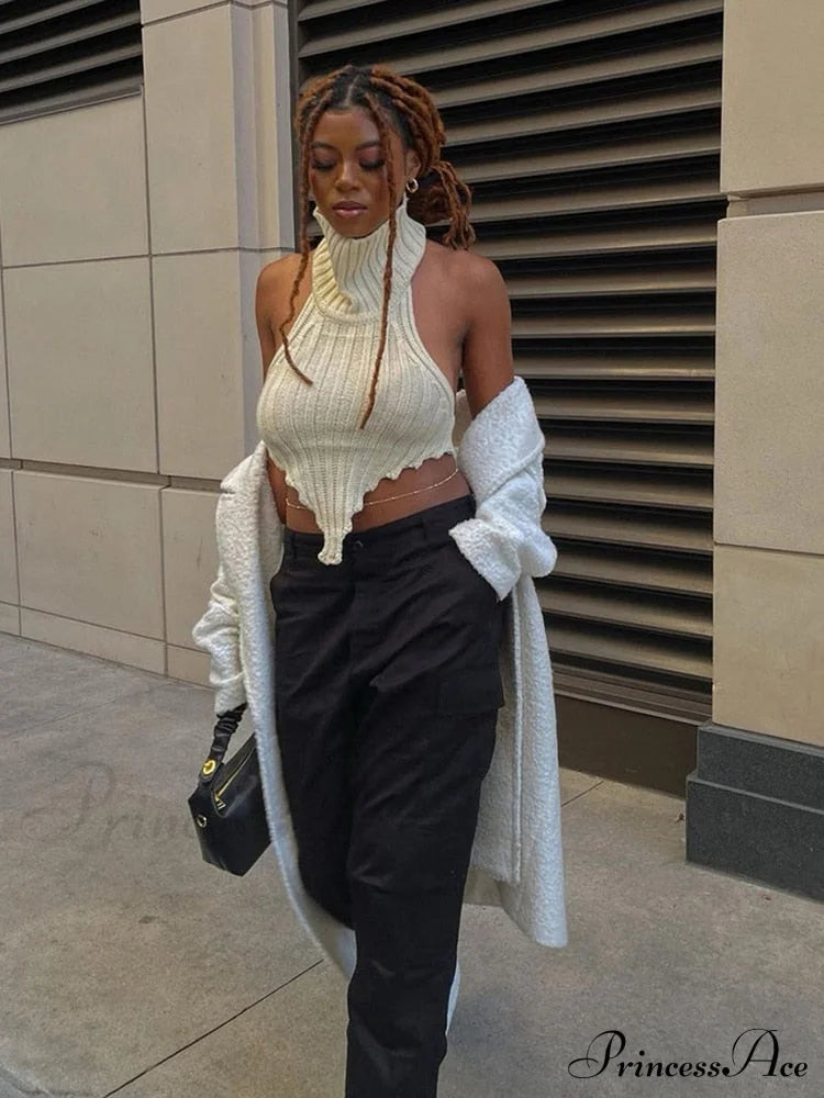 Knitted Turtleneck Stylish Backless Crop Top image 26