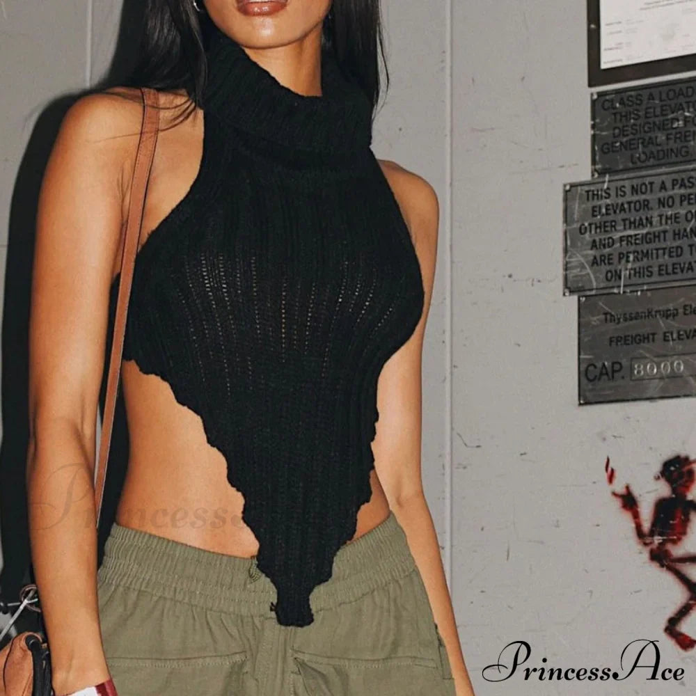 Knitted Turtleneck Stylish Backless Crop Top image 23