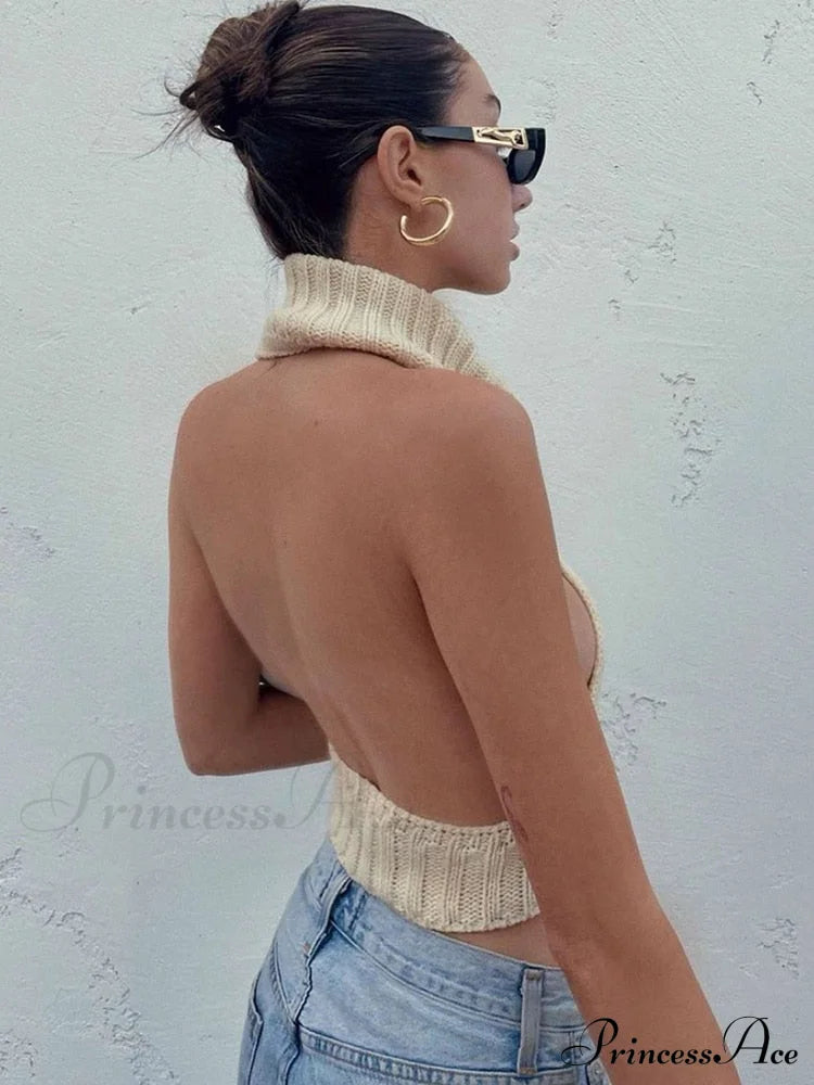 Knitted Turtleneck Stylish Backless Crop Top image 10