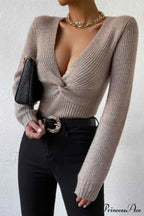 Knitted Twisted Neck V Sweater image 2