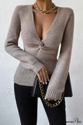 Knitted Twisted Neck V Sweater image 1