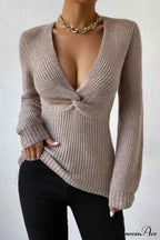 Knitted Twisted Neck V Sweater image 4