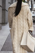 Knitted White Lapel Woolen Double Pocket Overcoat image 3