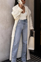 Knitted White Lapel Woolen Double Pocket Overcoat image 2