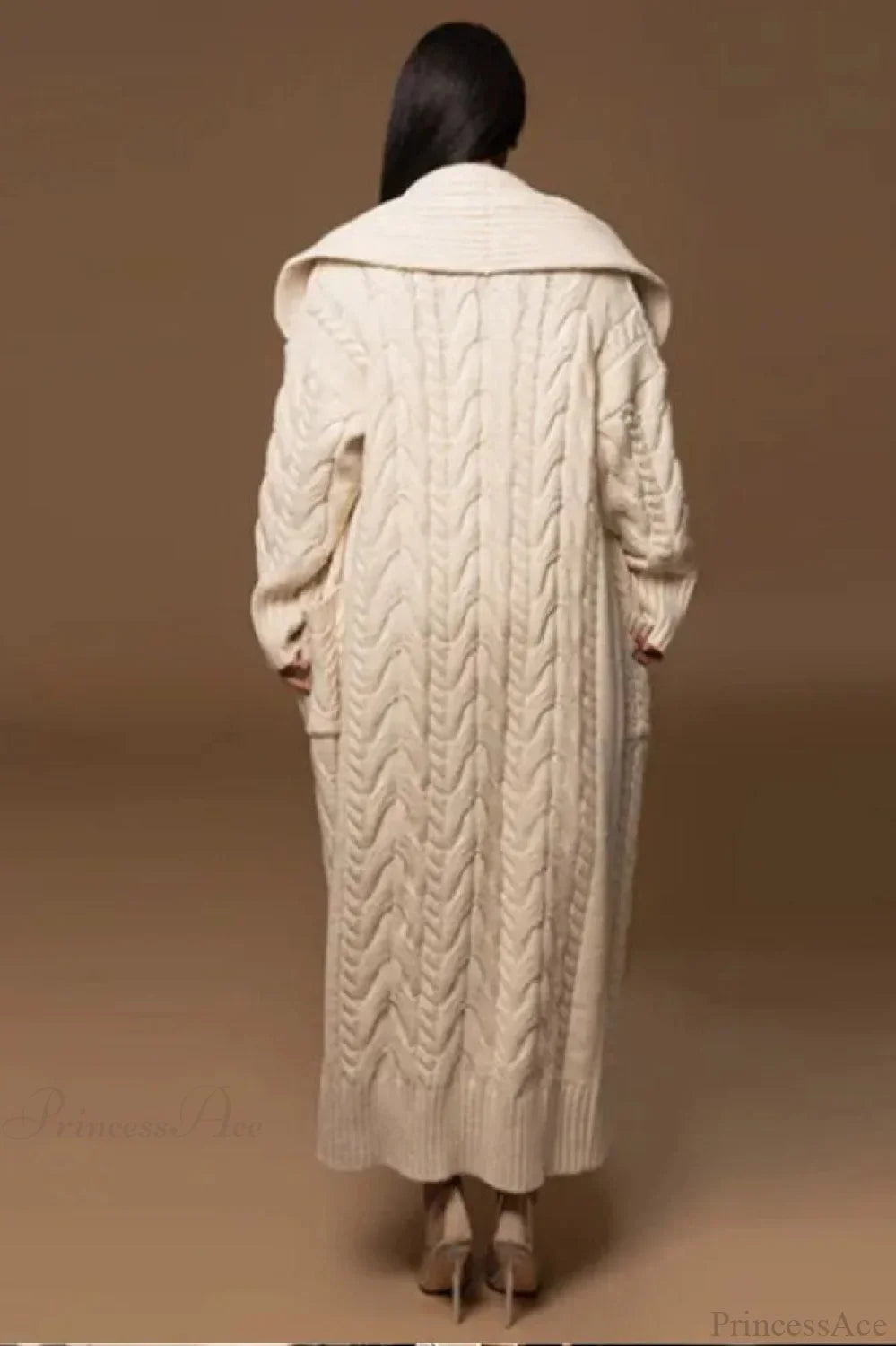 Knitted White Lapel Woolen Double Pocket Overcoat image 6