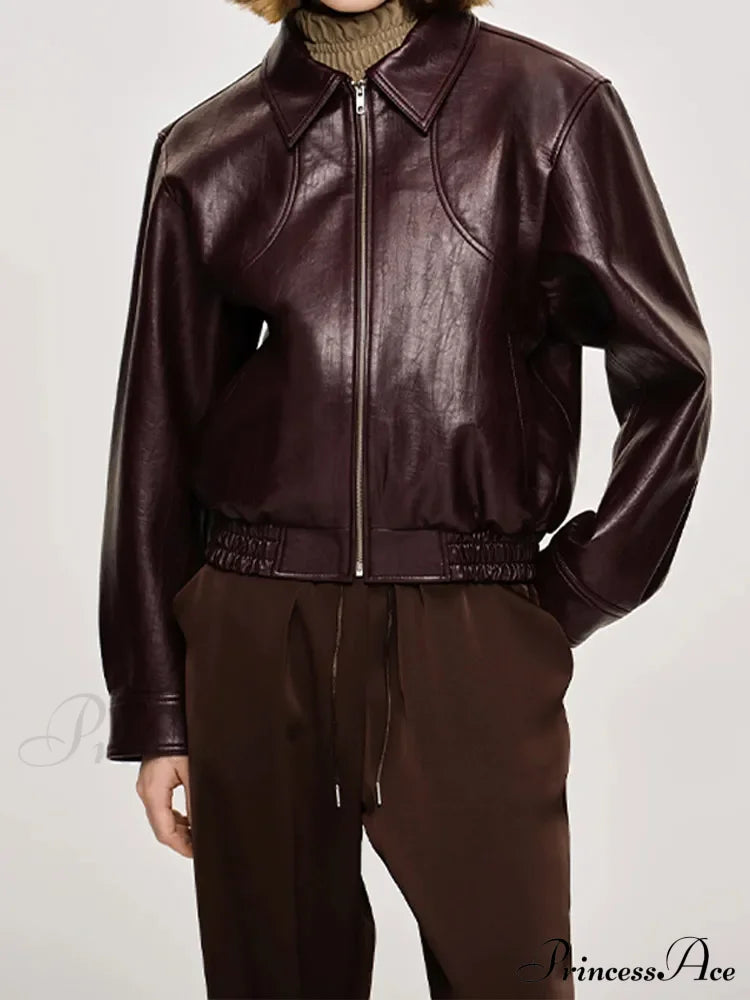 Korean Black Leather Winter Long Moto Biker Zipper Streetwear Loose Jacket image 5