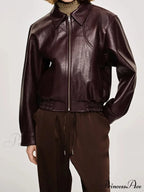 Korean Black Leather Winter Long Moto Biker Zipper Streetwear Loose Jacket image 5