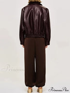 Korean Black Leather Winter Long Moto Biker Zipper Streetwear Loose Jacket image 6