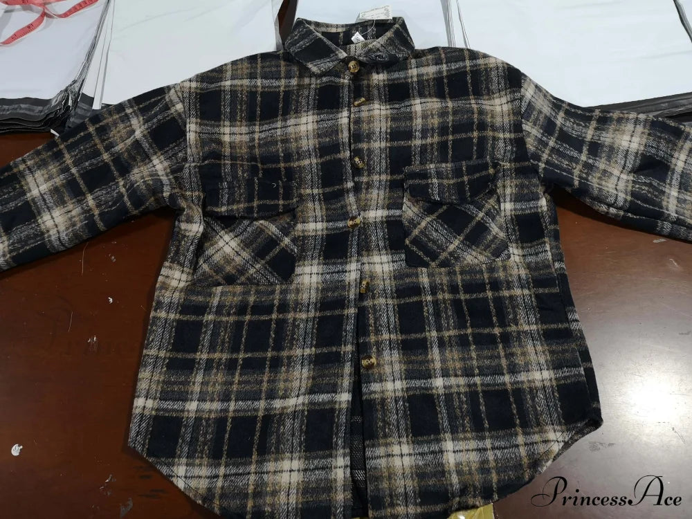 Korean Flannel Plaid Boyfriend Oversized Blouse Casual for Women Autumn Street Tunic Shirts Blouse Vintage Tops image 9