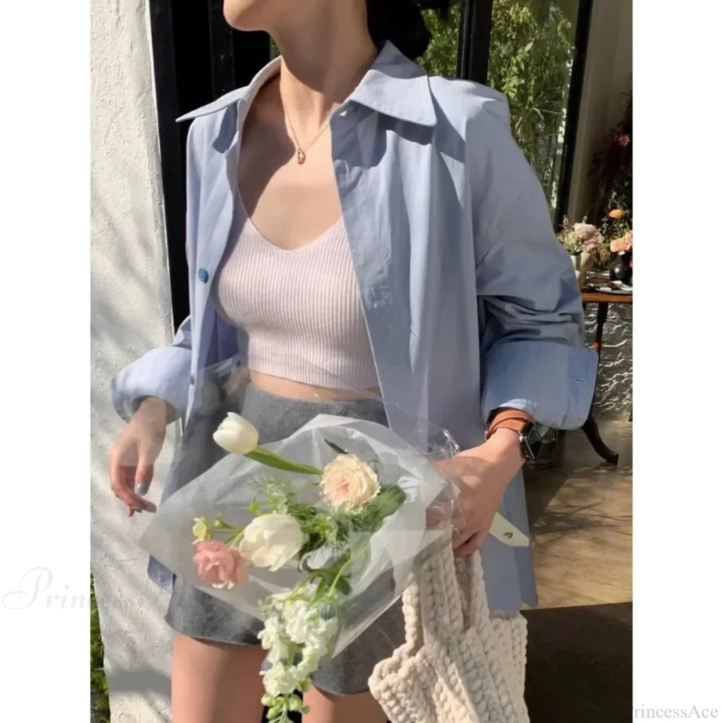Korean Hip Hop Casual Blue Blouse Women Blouse image 1