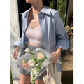 Korean Hip Hop Casual Blue Blouse Women Blouse image 1