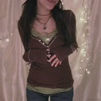 Korean Retro Ribbed Knit T-shirt Button Up Long Sleeve Sweater Women image 2