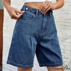 Korean Style Classic Comfortable Adjustable Quarter Blue High Waisted Wide Leg Short image 3