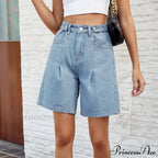 Korean Style Classic Comfortable Adjustable Quarter Blue High Waisted Wide Leg Short image 6