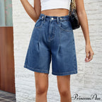 Korean Style Classic Comfortable Adjustable Quarter Blue High Waisted Wide Leg Short image 1