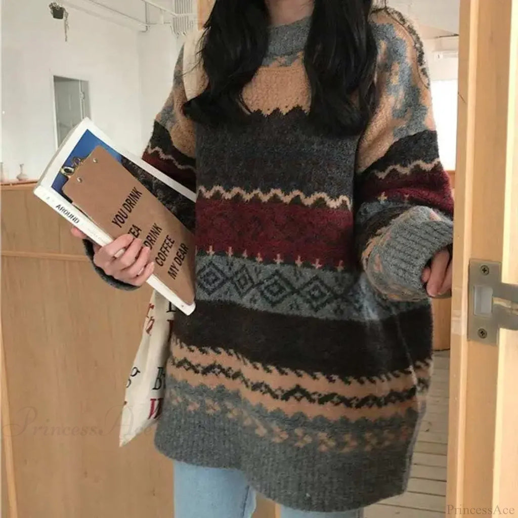 Korean Style Striped Loose Pullover Sweater image 2