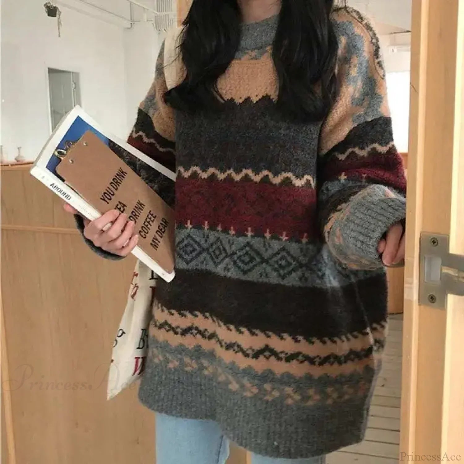 Korean Style Striped Loose Pullover Sweater image 2