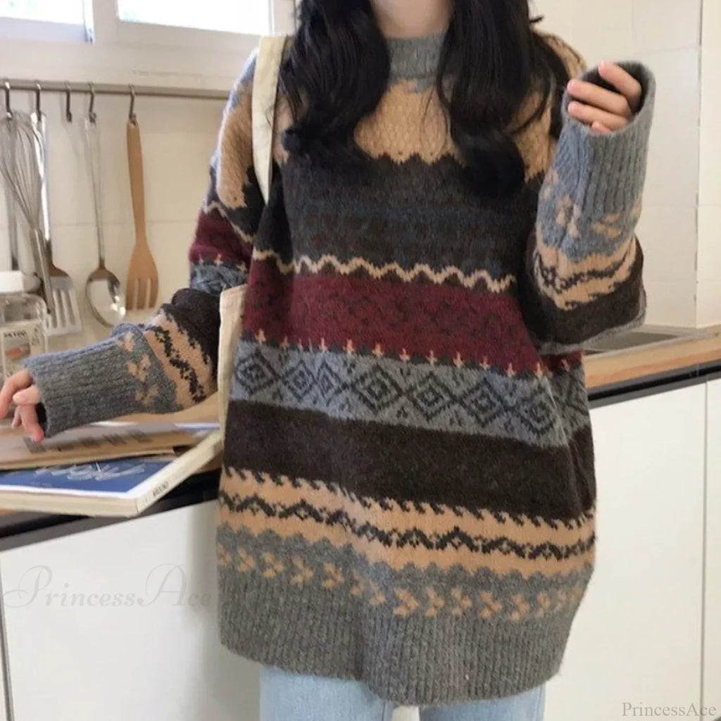 Korean Style Striped Loose Pullover Sweater image 3