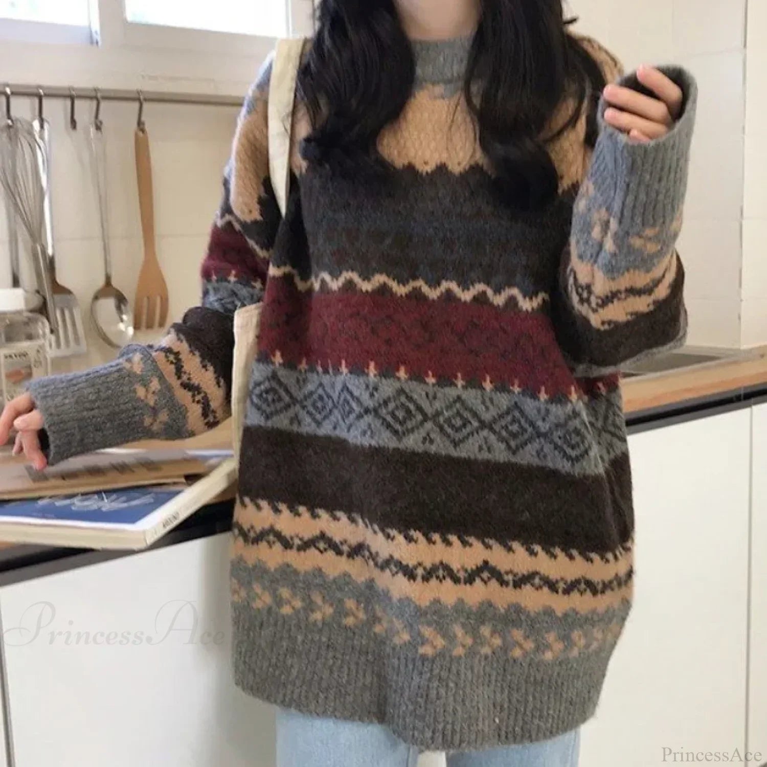 Korean Style Striped Loose Pullover Sweater image 3