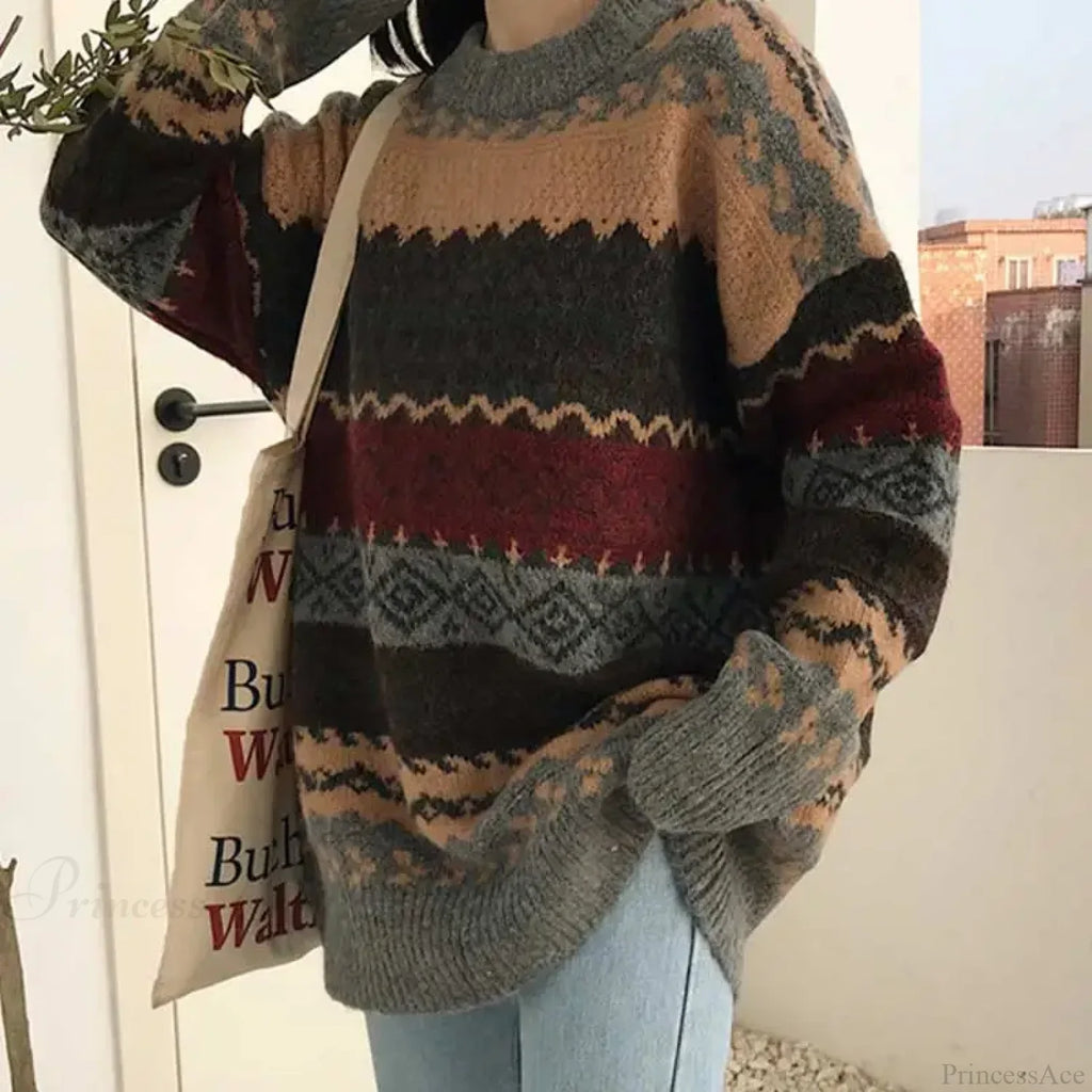 Korean Style Striped Loose Pullover Sweater image 1