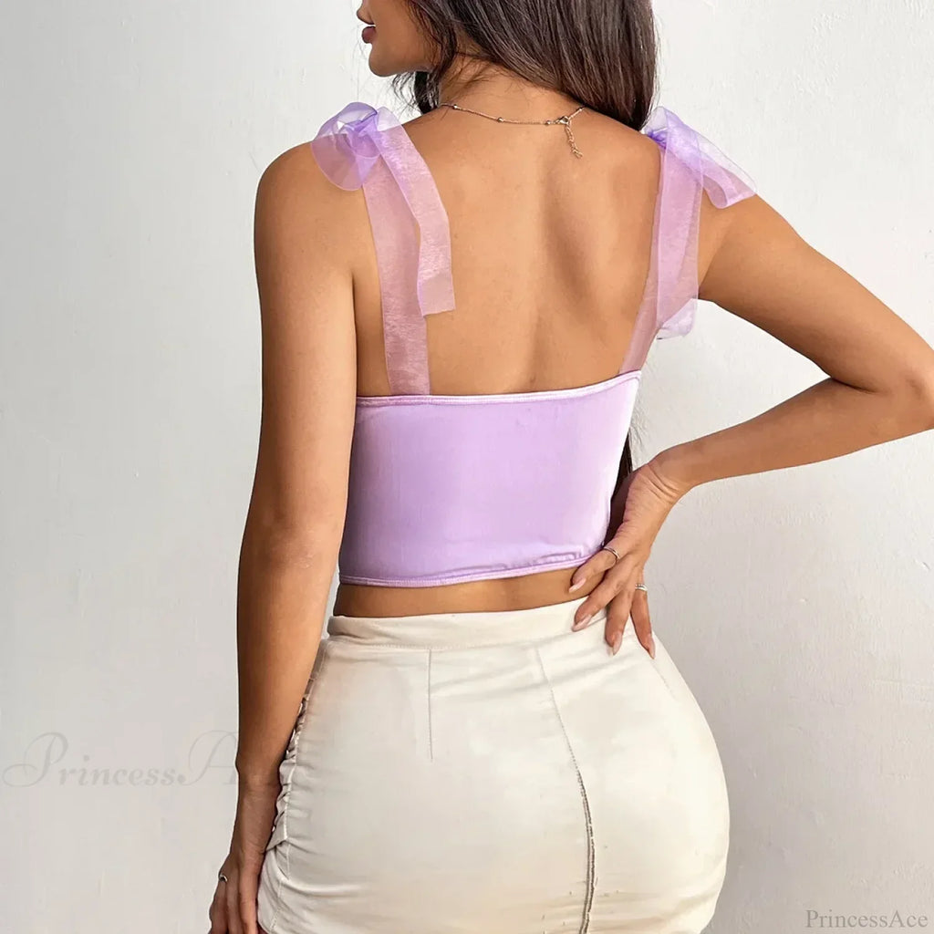 Lace Bow Mesh Sheer Fishbone Corset Top image 2