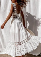 Lace Cotton Sleeveless White Hollow Out Maxi Boho Sundress image 4