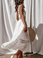 Lace Cotton Sleeveless White Hollow Out Maxi Boho Sundress image 3