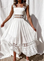 Lace Cotton Sleeveless White Hollow Out Maxi Boho Sundress image 2