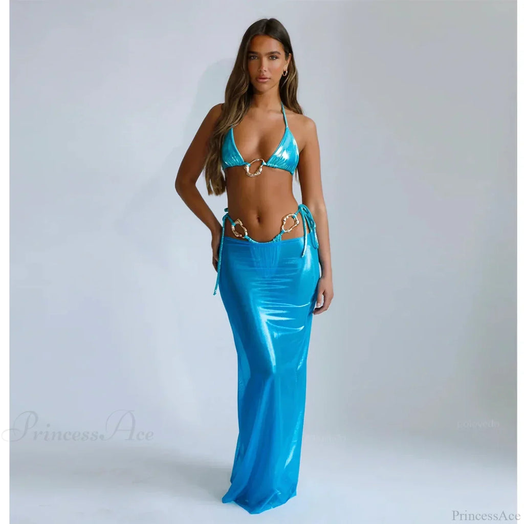 Lace Cover Maxi Dress Three Piece Swimsuit image 1