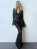 Lace Deep V Neck Flared Sleeve Vacation Dress image 4