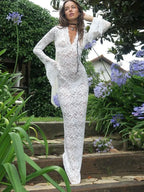 Lace Deep V Neck Flared Sleeve Vacation Dress image 5