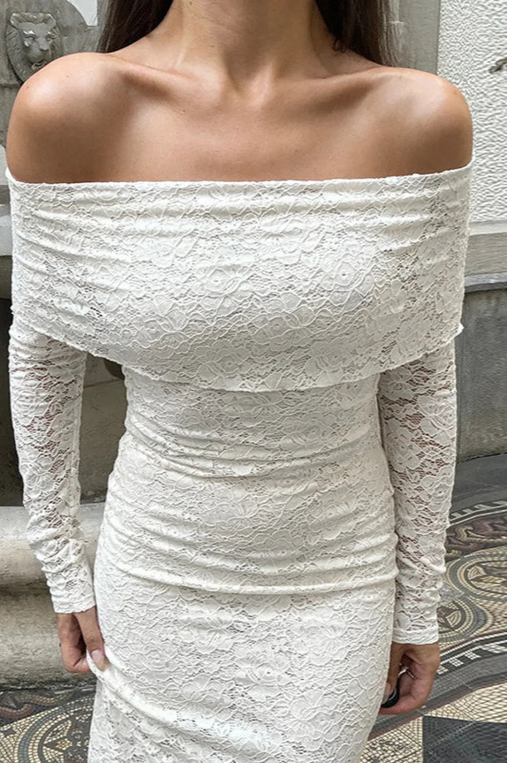 Lace Embroidered Off Shoulder Fitted Maxi Dress image 2