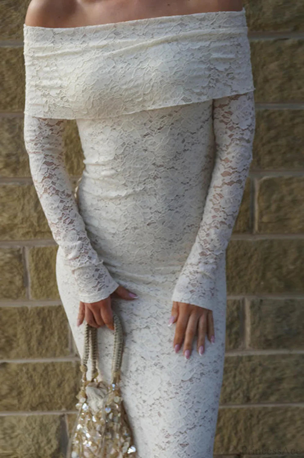 Lace Embroidered Off Shoulder Fitted Maxi Dress image 3