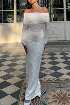 Lace Embroidered Off Shoulder Fitted Maxi Dress image 1
