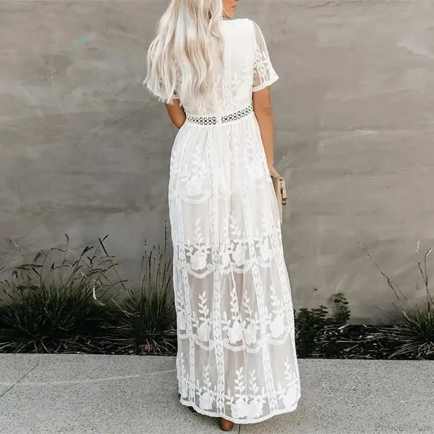 Lace Embroidery Patchwork Long Sleeve White Boho Dress image 2