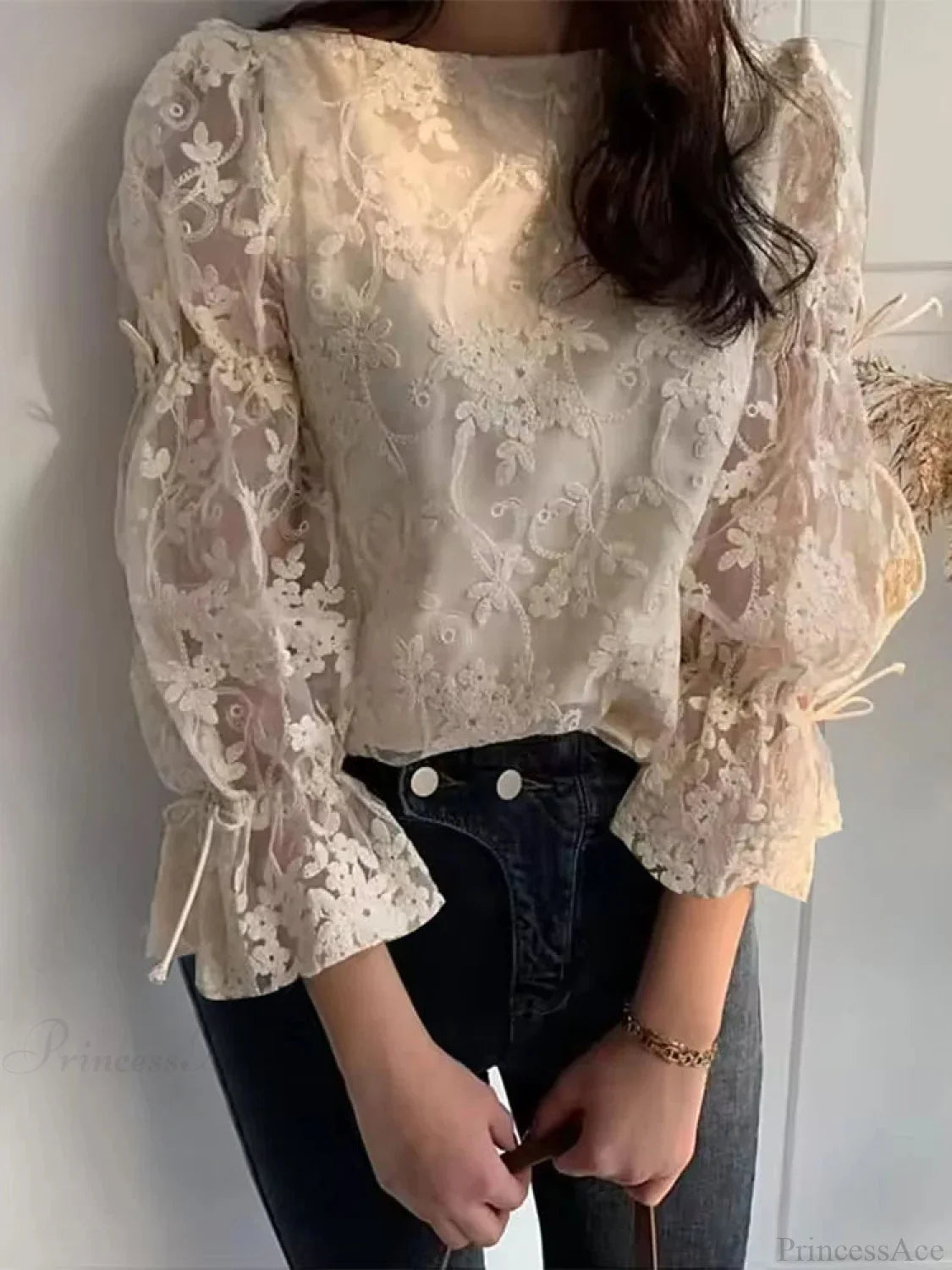 Lace Embroidery Puff Sleeve Blouse image 1