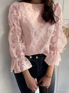 Lace Embroidery Puff Sleeve Blouse image 2