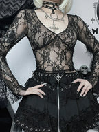 Lace Fairy Grunge V-neck See-Through Slim Fit Stylish Elegant Trendy Classic Crop Top image 2