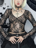 Lace Fairy Grunge V-neck See-Through Slim Fit Stylish Elegant Trendy Classic Crop Top image 3