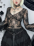 Lace Fairy Grunge V-neck See-Through Slim Fit Stylish Elegant Trendy Classic Crop Top image 1
