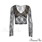 Lace Fairy Grunge V-neck See-Through Slim Fit Stylish Elegant Trendy Classic Crop Top image 6