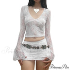 Lace Fairy Grunge V-neck See-Through Slim Fit Stylish Elegant Trendy Classic Crop Top image 7