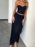 Lace Floral Bustiers Crop Top High Split Long Skirt Set image 7