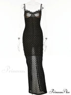 Lace Floral for Women Sexy Sleeveless Strap See Through Evening Cocktail Back Split Black Vestidos image 6