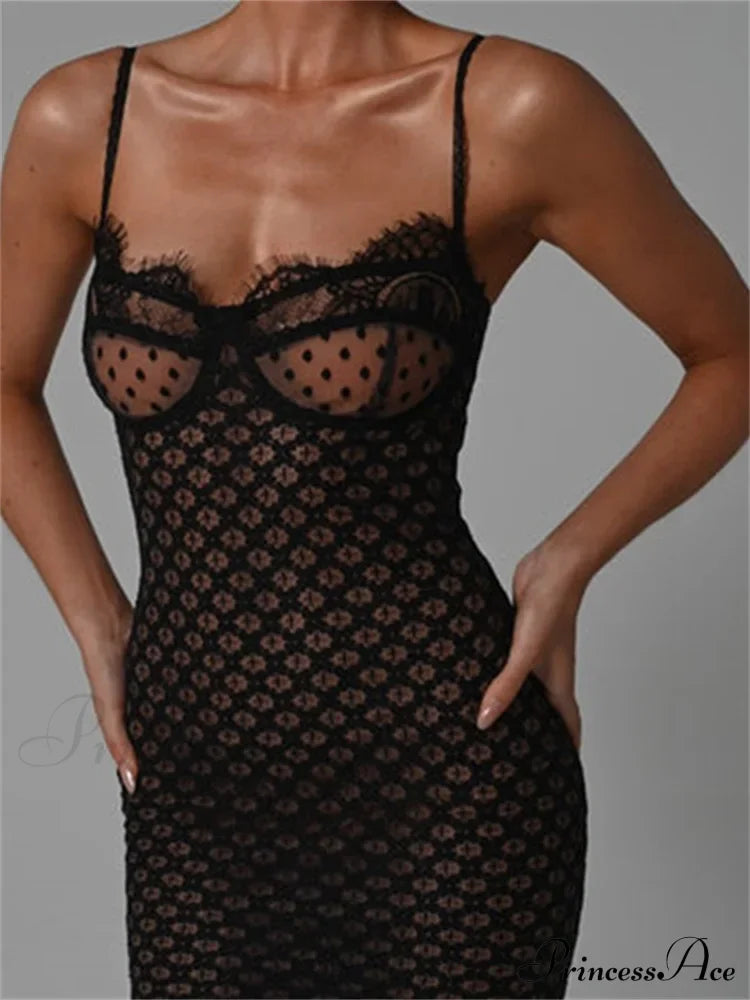 Lace Floral for Women Sexy Sleeveless Strap See Through Evening Cocktail Back Split Black Vestidos image 3