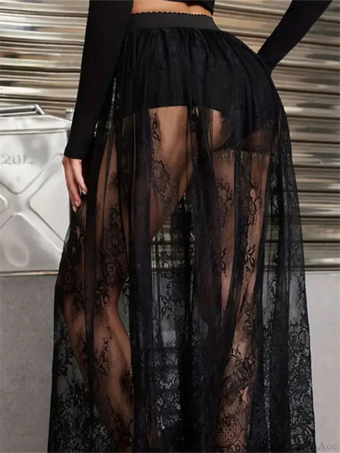 Lace Floral Long Maxi Skirt Solid Mesh Built-in Shorts Skirt image 5