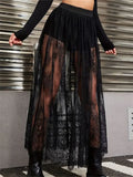 Lace Floral Long Maxi Skirt Solid Mesh Built-in Shorts Skirt image 4